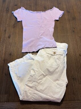 GUESS Lilac Smocked Crop Top and OLD NAVY White Cargo Pants Set